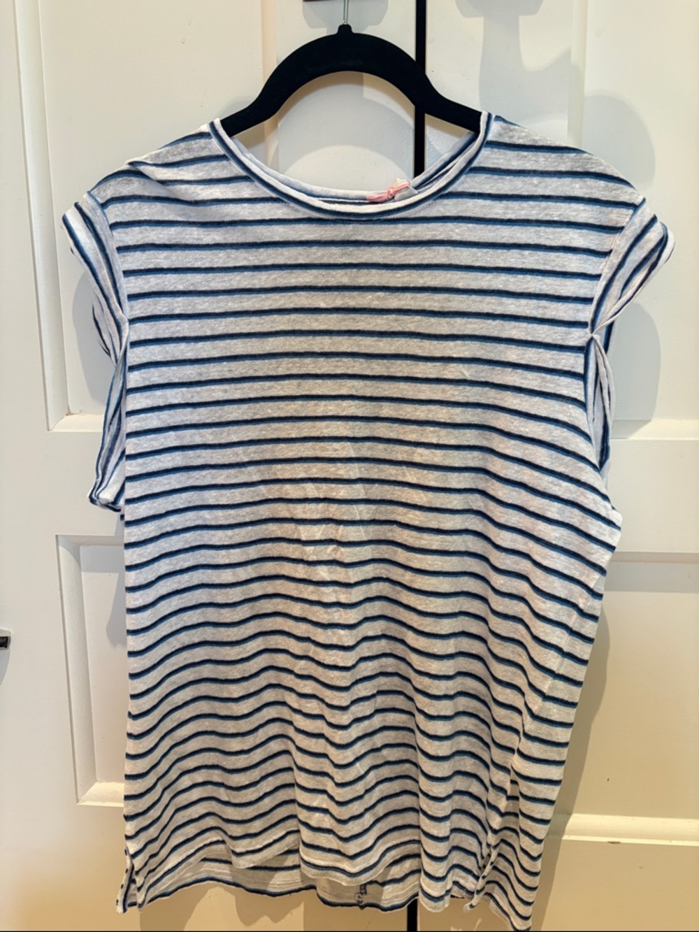 NWT Vineyard Vines Linen White and Navy Striped Cap-Sleeve Tee